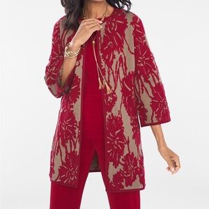Chico's Red and Tan Floral Jumpsuit